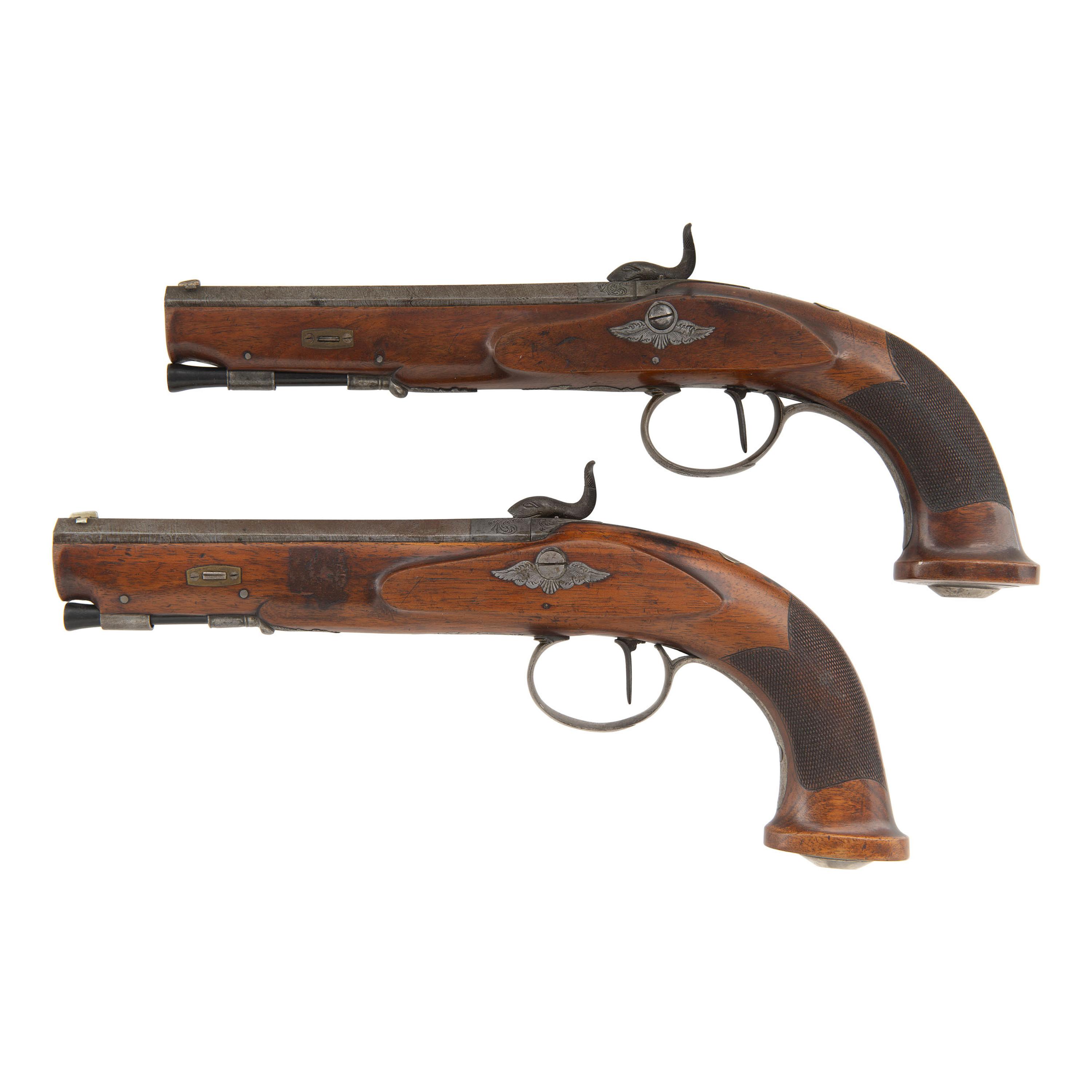 Pair of mid-19th Century Germanic Percussion Target Pistols by A. Dickore of Giessen