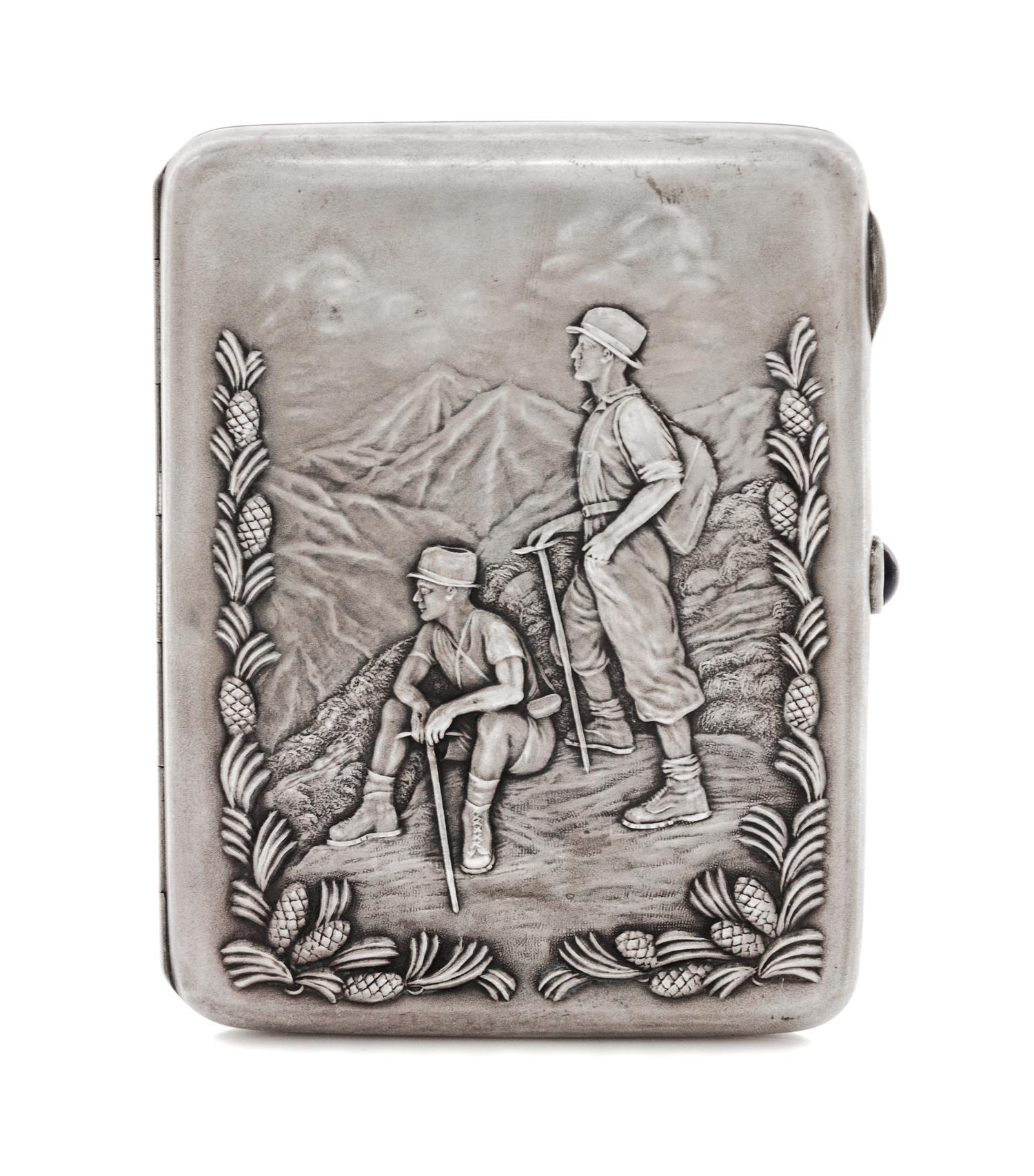 A Russian Silver Cigarette Case, Mark of the Fourth Jeweler's Artel, St. Petersburg, early 20th century, the lid with raised decoration