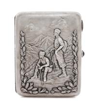 A Russian Silver Cigarette Case, Mark of the Fourth Jeweler's Artel, St. Petersburg, early 20th century, the lid with raised decoration