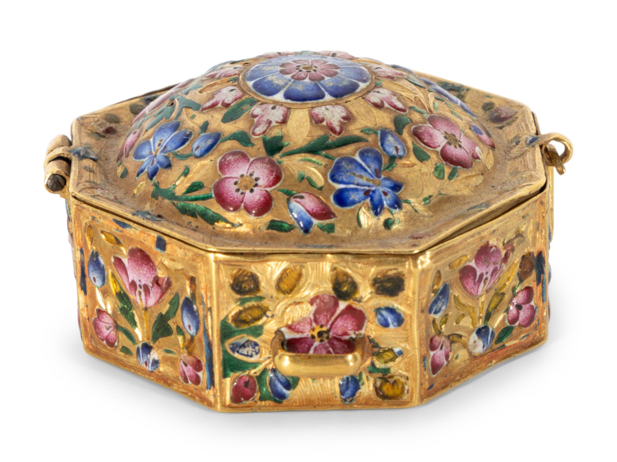 A Continental Enamel and Gold Octagonal Box