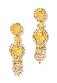 A Pair of Gianni Versace Medusa and Rhinestone Fringe Earclips, 5" x 1.5".