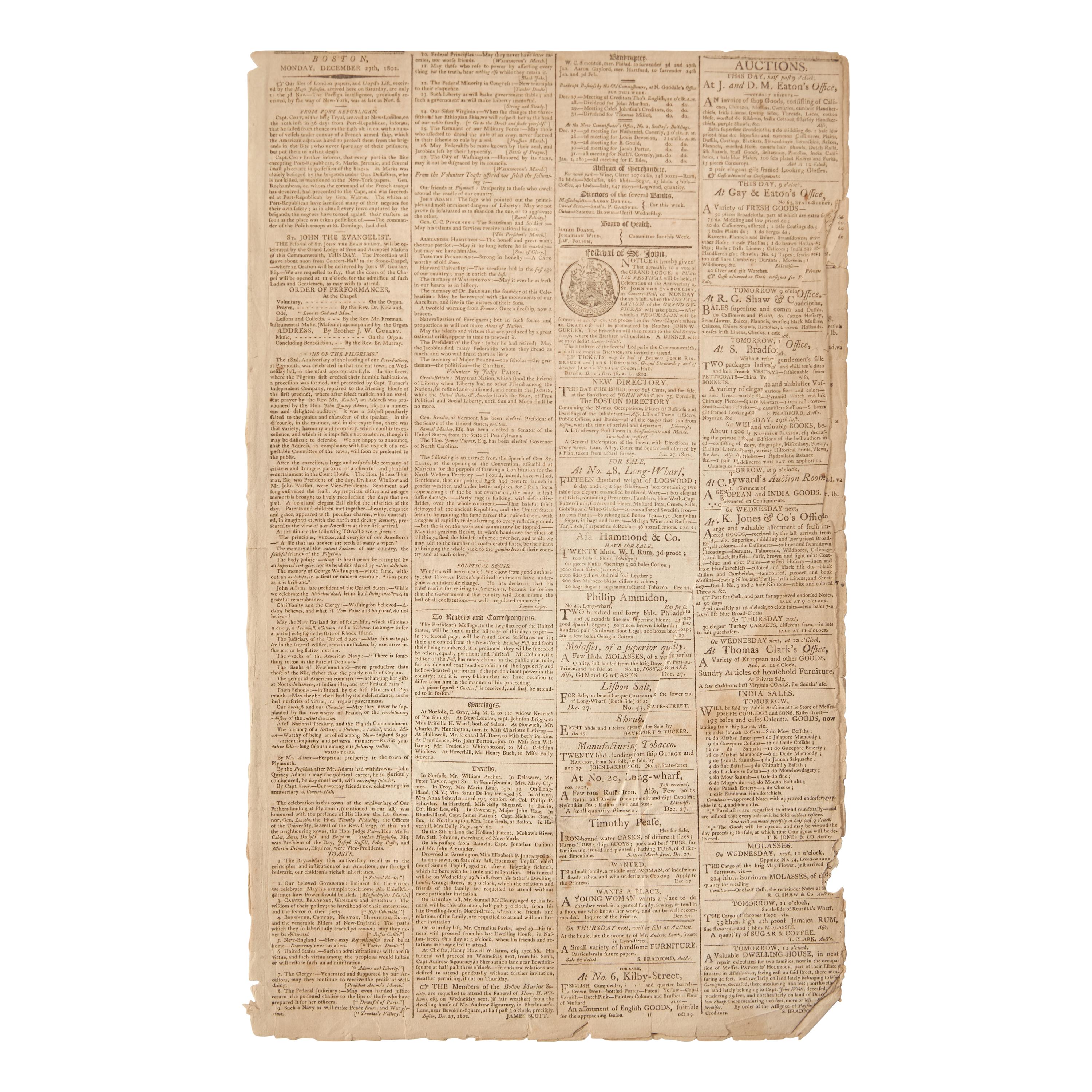 [Jefferson, Thomas, and Sally Hemings] John Quincy Adams' Racist Satirical Poem Mocking Thomas Jefferson After his Scandalous Affair with his Slave
