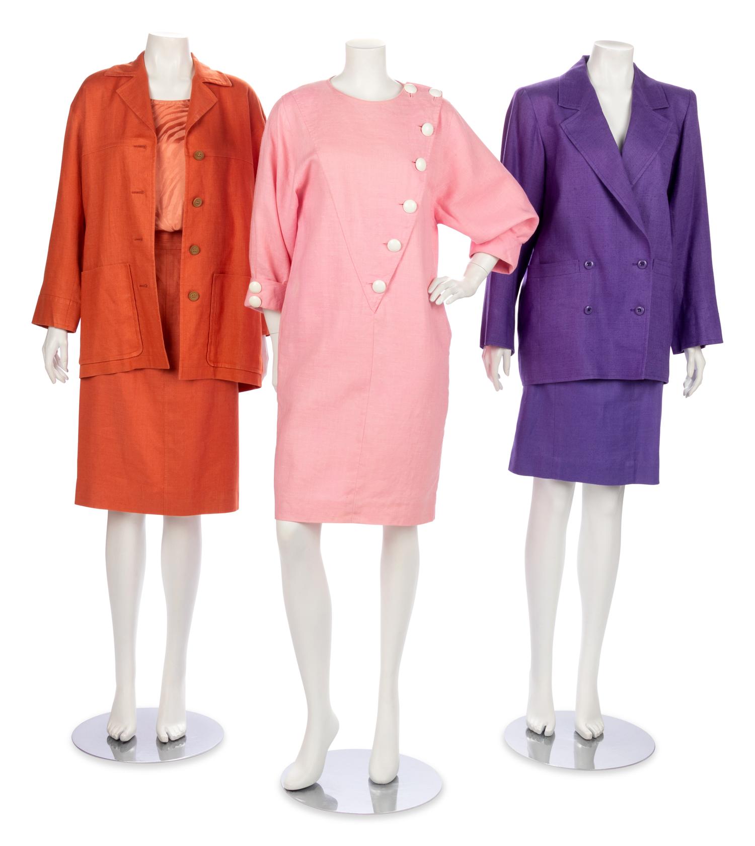 Four Vintage Designer Linen Suits & Dresses, 1980-90s: Two Yves Saint Laurent, One Oscar de la Renta, One Valentino