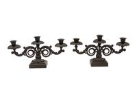 A Pair of Regency Bronze Three-Light Candelabra