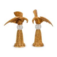 A Pair of Italian Carved Giltwood and Rock Crystal Eagle Ornaments