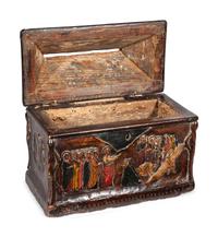 An Italian Polychrome Decorated Salt Box Depicting Scenes from the Crucifixion