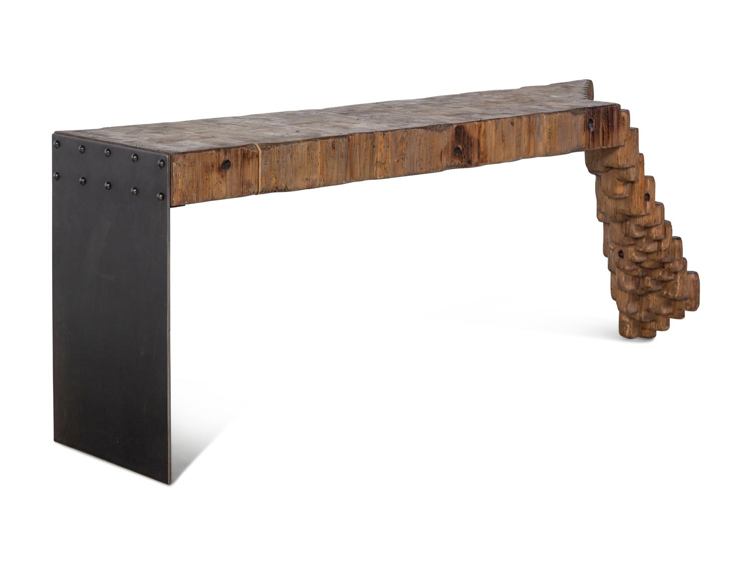 A Naturalistic Reclaimed Wood and Steel Console