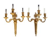 A Pair Louis XVI Style Bronze Three-Light Sconces — 19TH CENTURY
