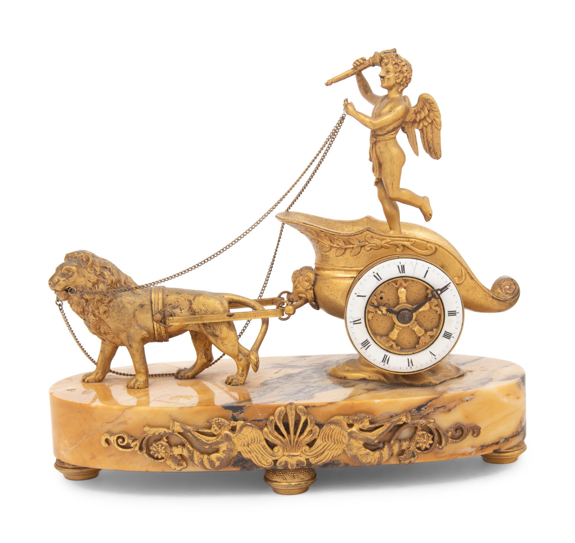 An Empire Gilt Bronze Figural Mantel Clock