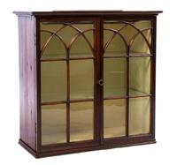 A Chippendale Style Mahogany Hanging Vitrine, Height 28 x width 27 x depth 12 1/2 inches.