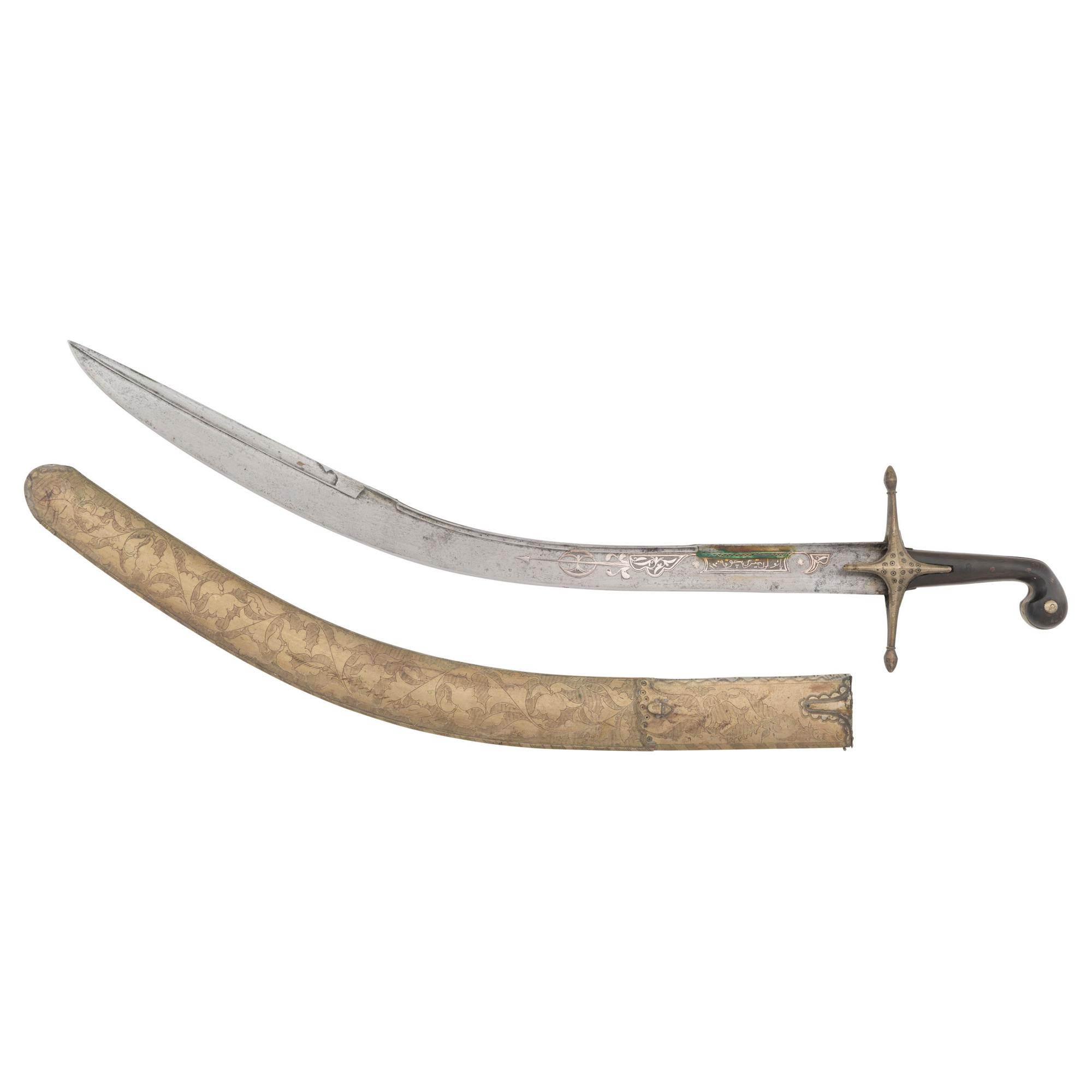 Highly Decorated Ottoman Kilij with Engraved Metal Covered Scabbard