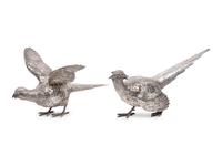 A Pair of English Silver Pheasant Table Ornaments