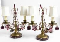 A Pair of Brass and Glass Two-Light Candelabra Height 12 1/2 inches. — LATE 19TH CENTURY