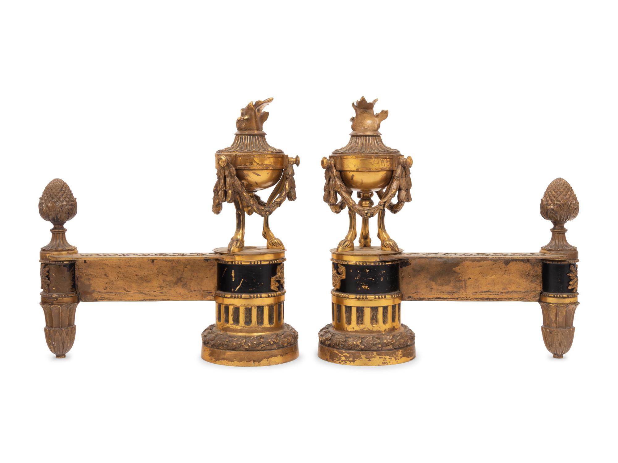 A Pair of Louis XVI Style Gilt Bronze Chenets