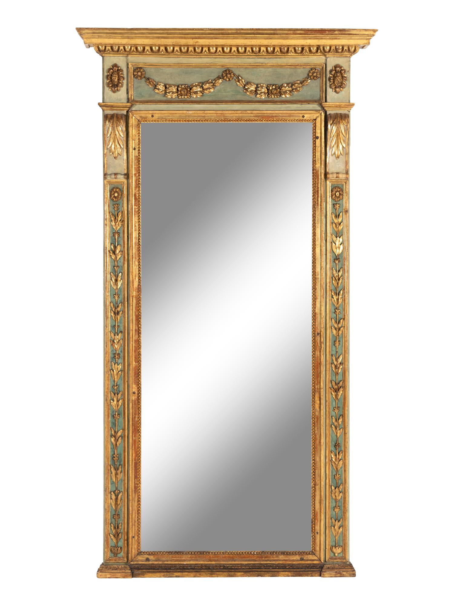 An Italian Neoclassical Painted and Parcel Gilt Pier Mirror