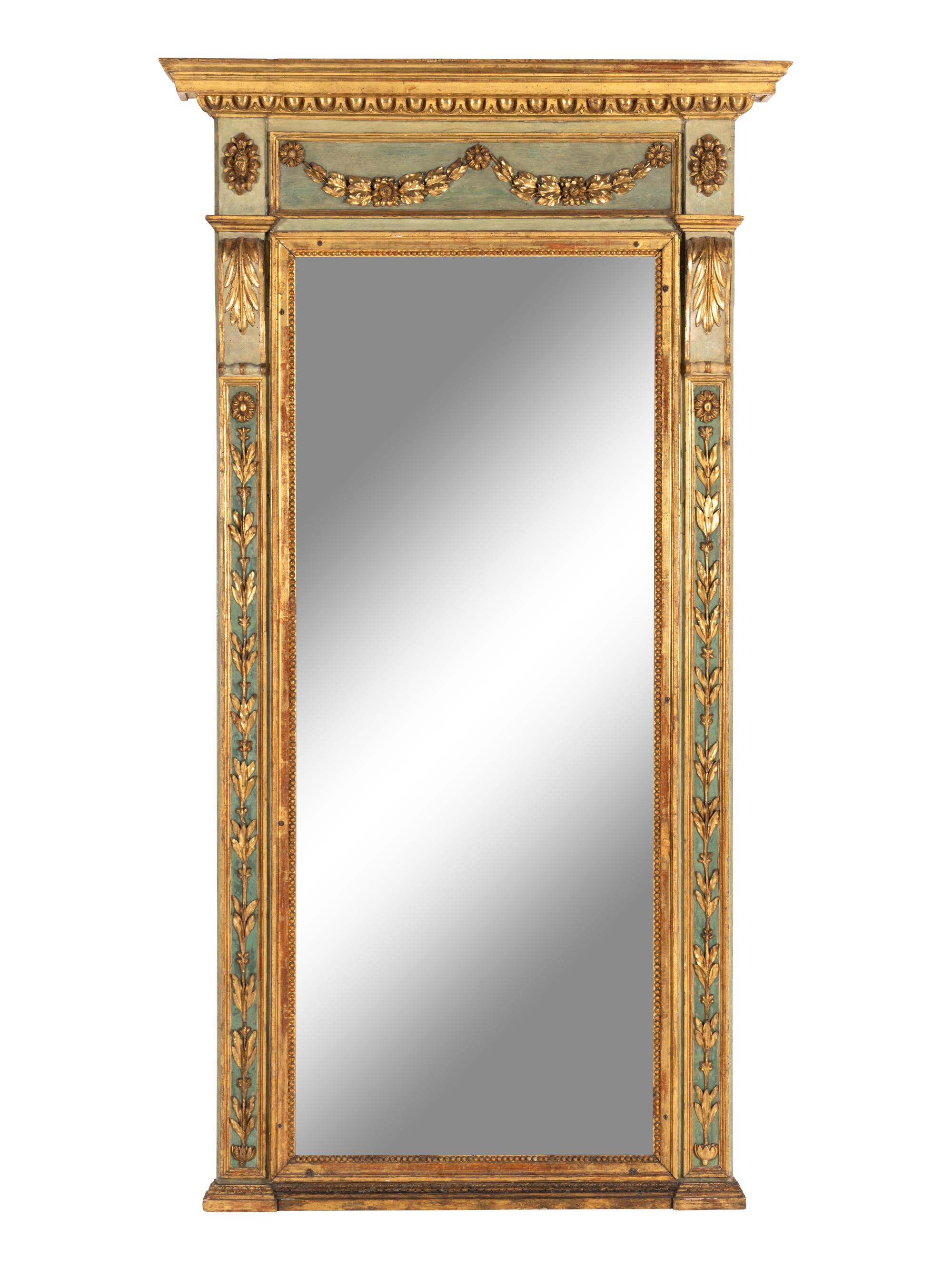 An Italian Neoclassical Painted and Parcel Gilt Pier Mirror