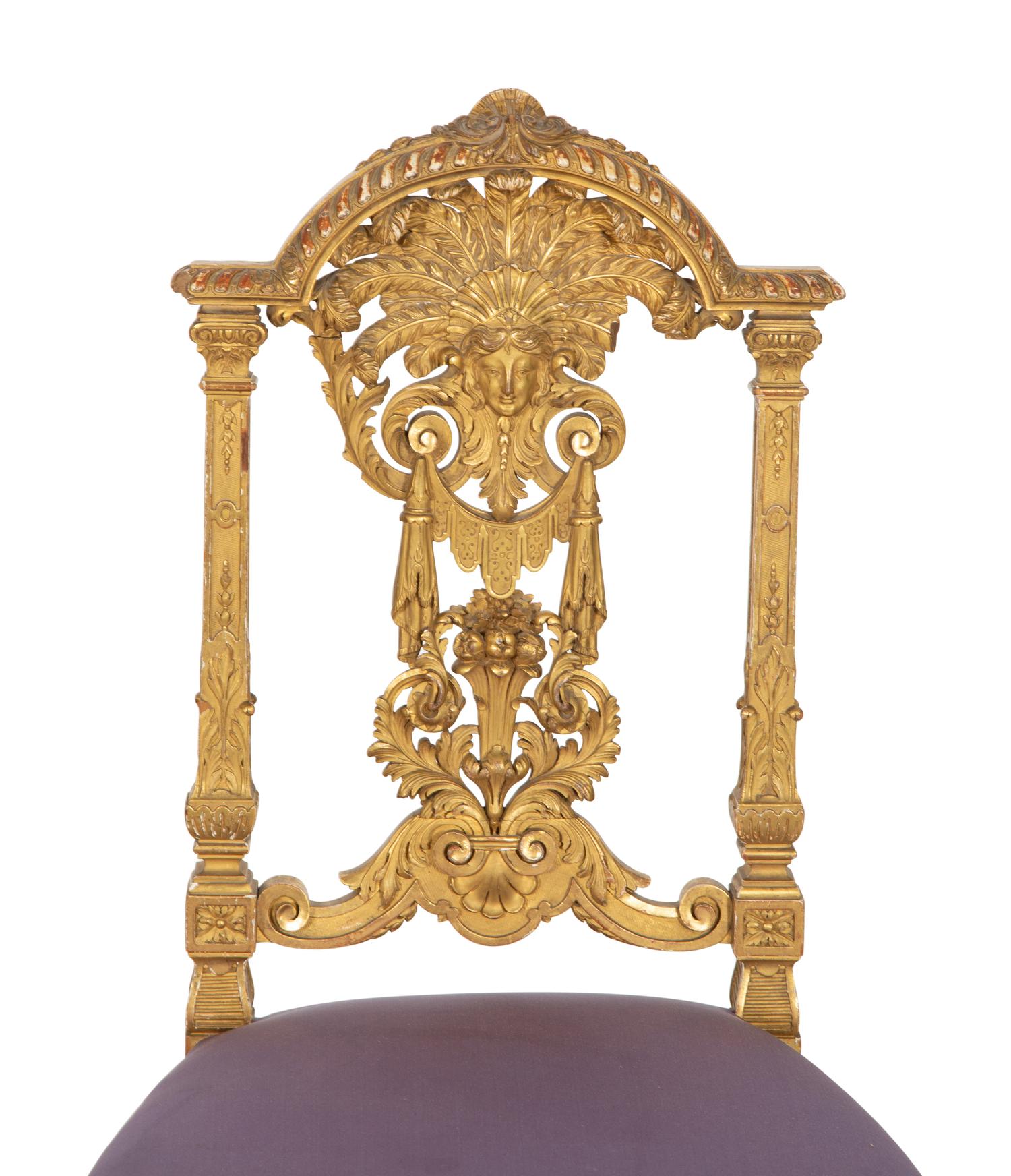 A Pair of Napoleon III Giltwood Side Chairs