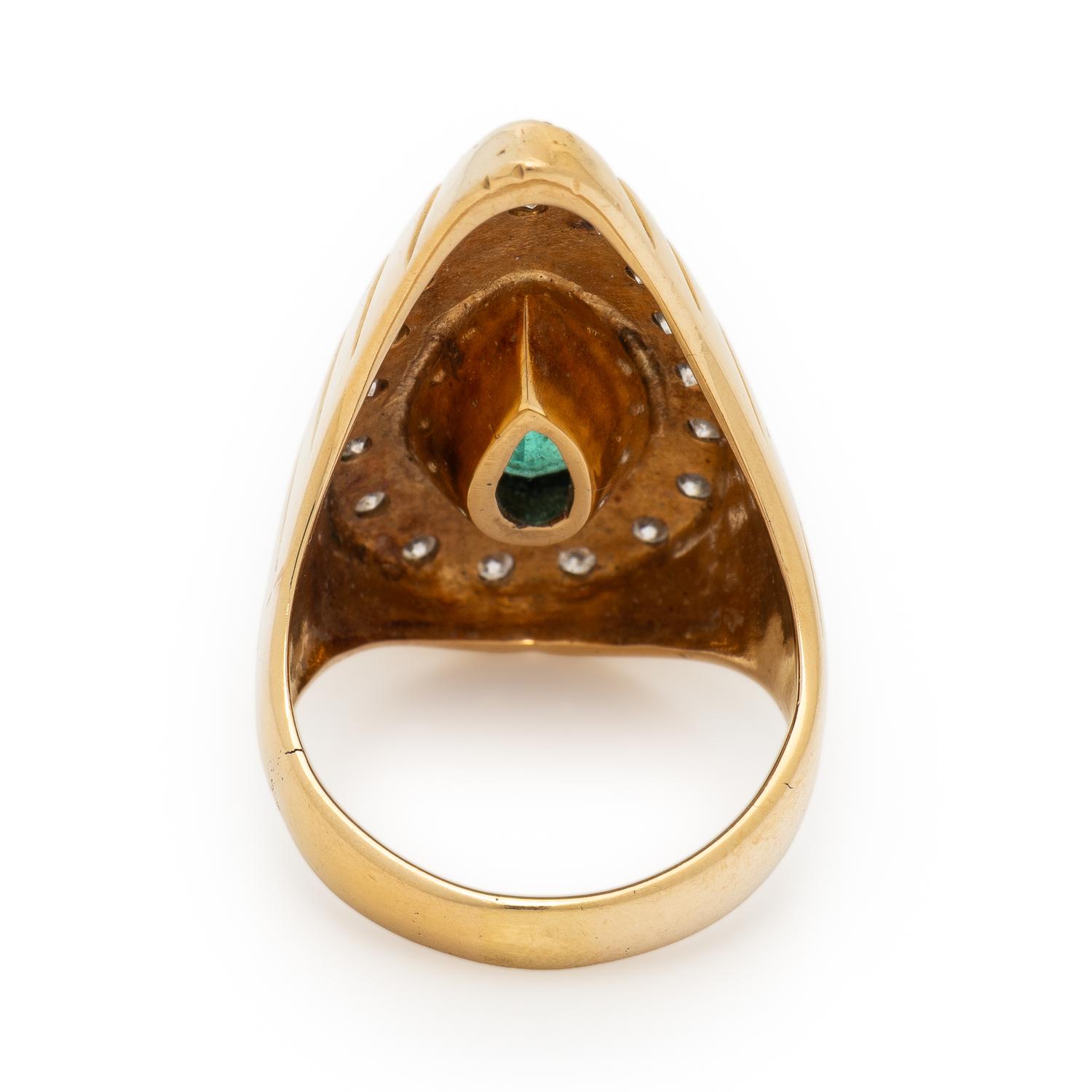 Synthetic Emerald, Diamond, and Yellow Gold Ring