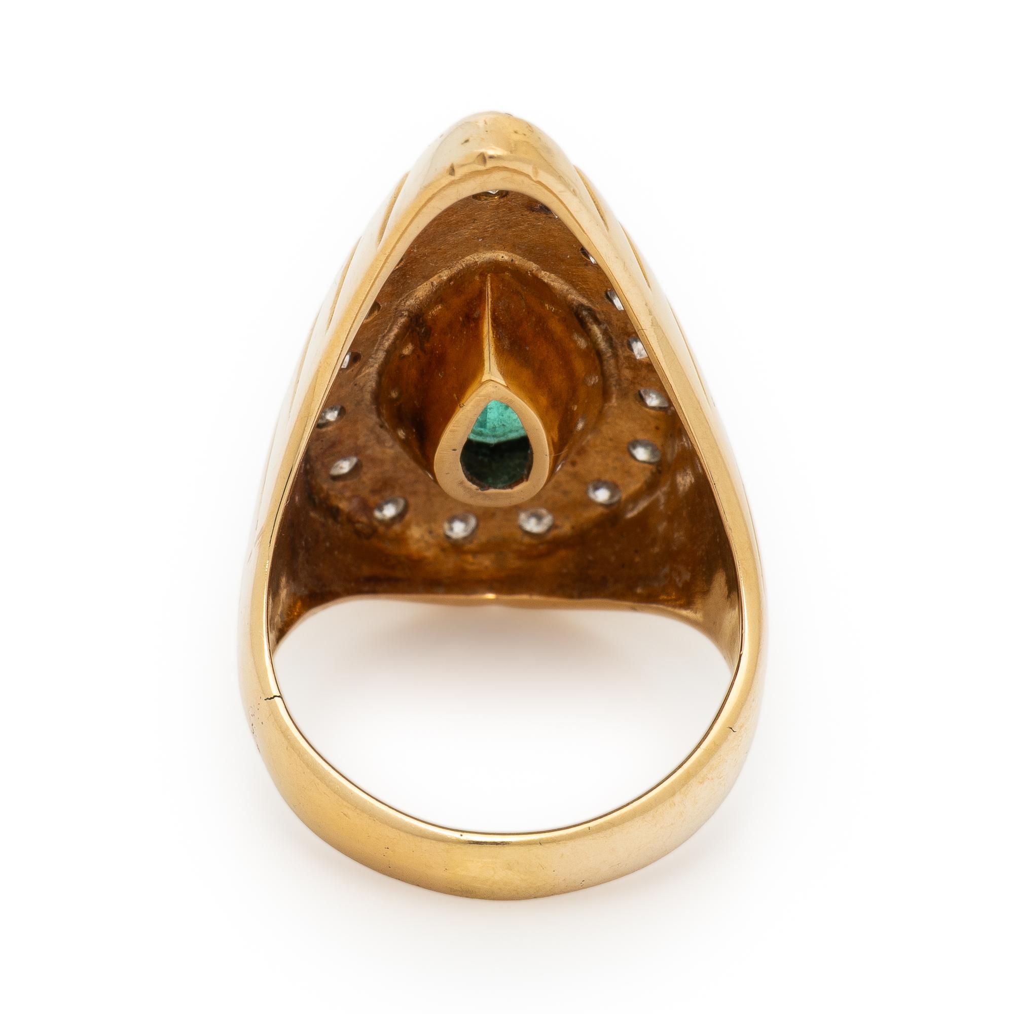 Synthetic Emerald, Diamond, and Yellow Gold Ring