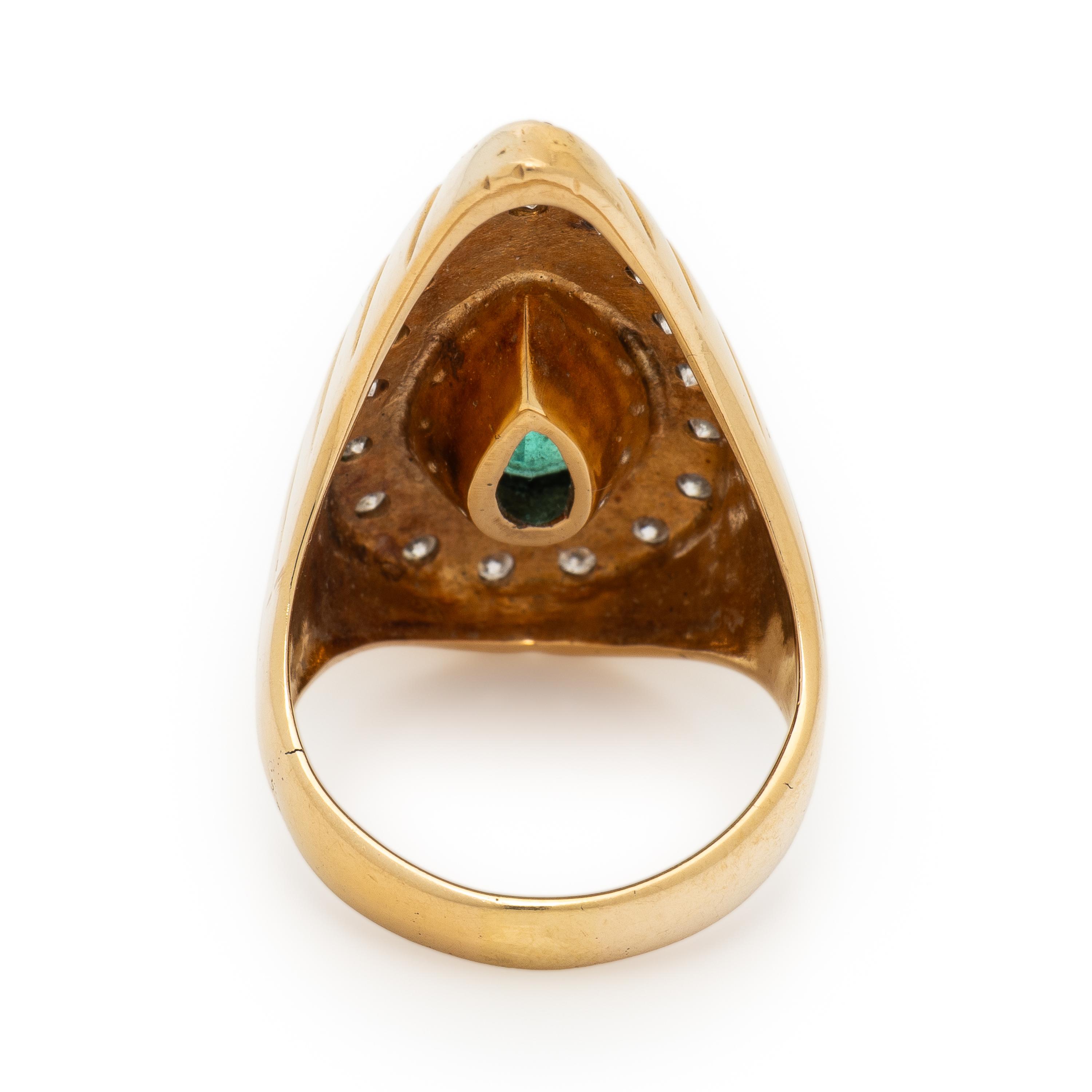 Synthetic Emerald, Diamond, and Yellow Gold Ring