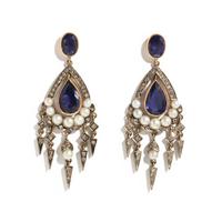 IOLITE, COLORED DIAMOND AND CULTURED PEARL EARRINGS