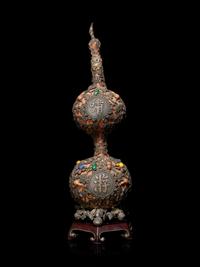 A Silver and Hardstone Mounted Double Gourd