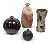 Four Japanese Glazed Pottery Vases Height of tallest 8 3/4 inches. — 20TH CENTURY