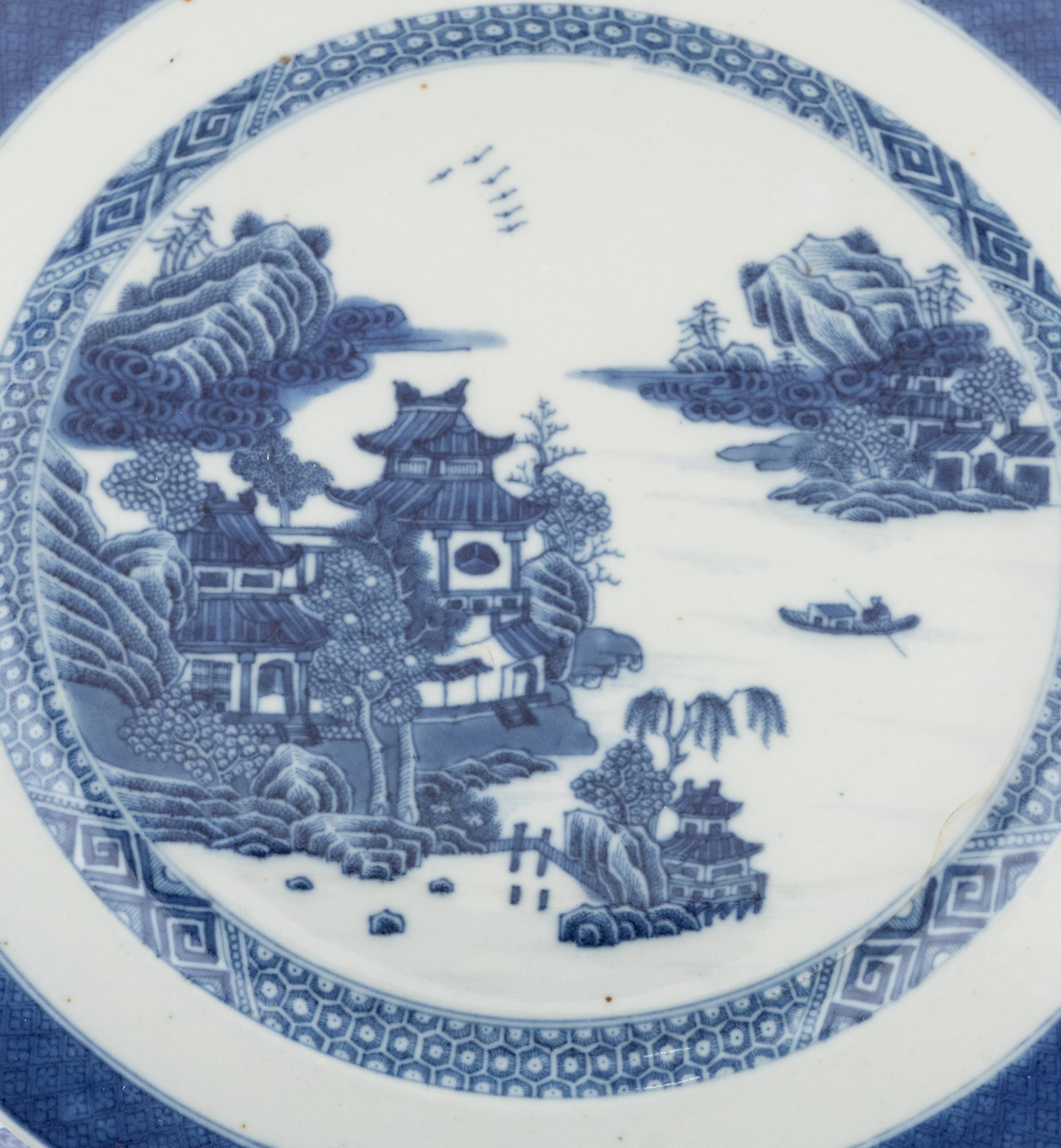 Seven Chinese Export Blue and White Porcelain Plates