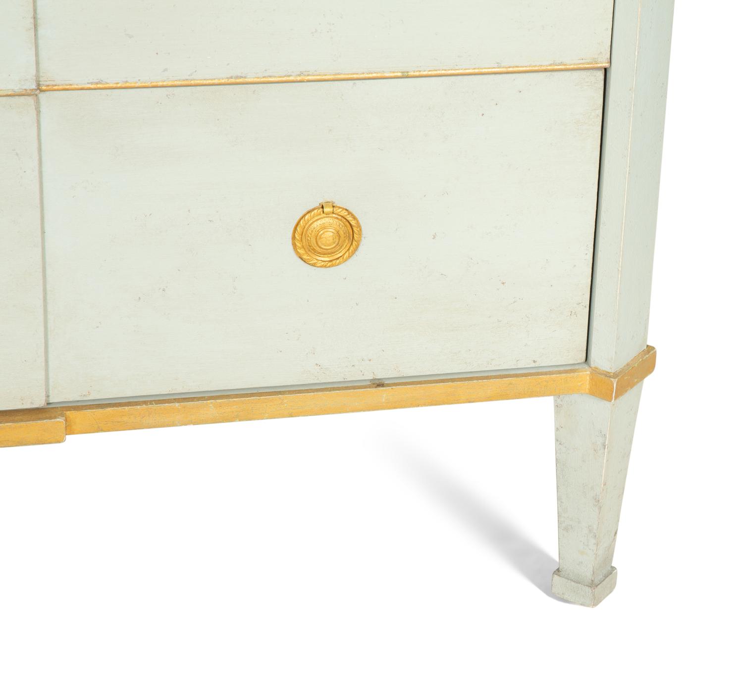 A Green Painted and Parcel Gilt Chest of Drawers