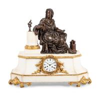 A French Gilt and Patinated Bronze Mounted Marble Mantel Clock