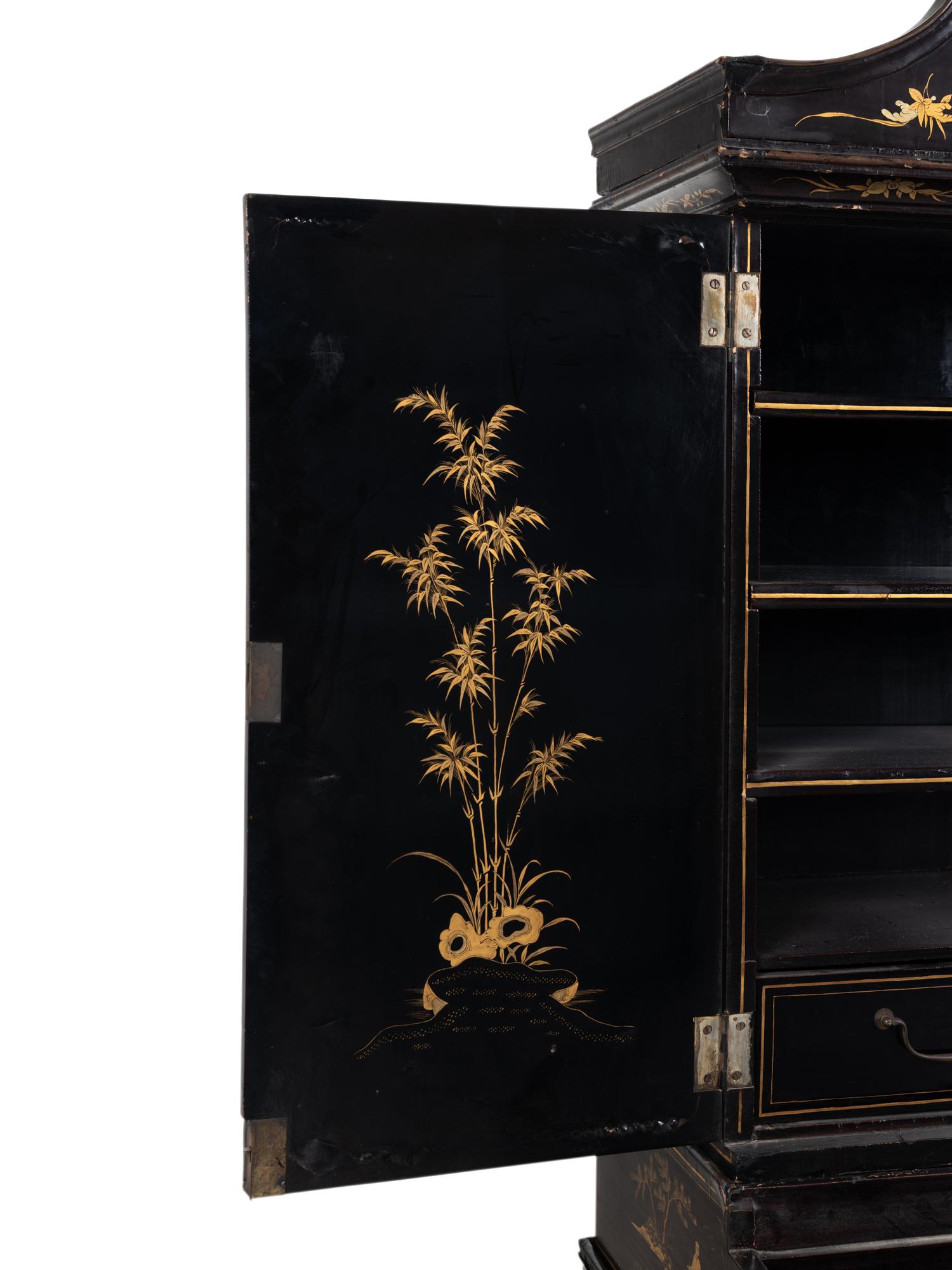 A Chinese Export Lacquer-Decorated Bureau Cabinet