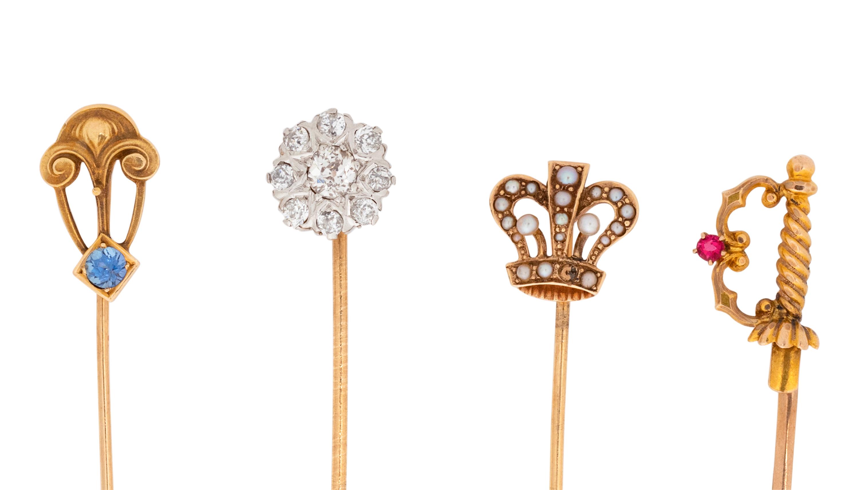 COLLECTION OF ANTIQUE YELLOW GOLD STICKPINS