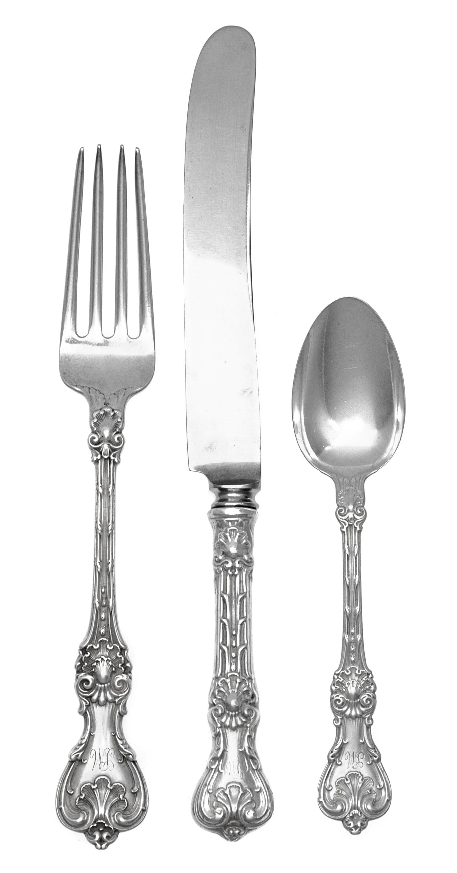 An American Silver Flatware Service, Whiting Mfg. Co., New York, NY, King Edward pattern, comprising: 12 dinner forks 12 luncheon forks