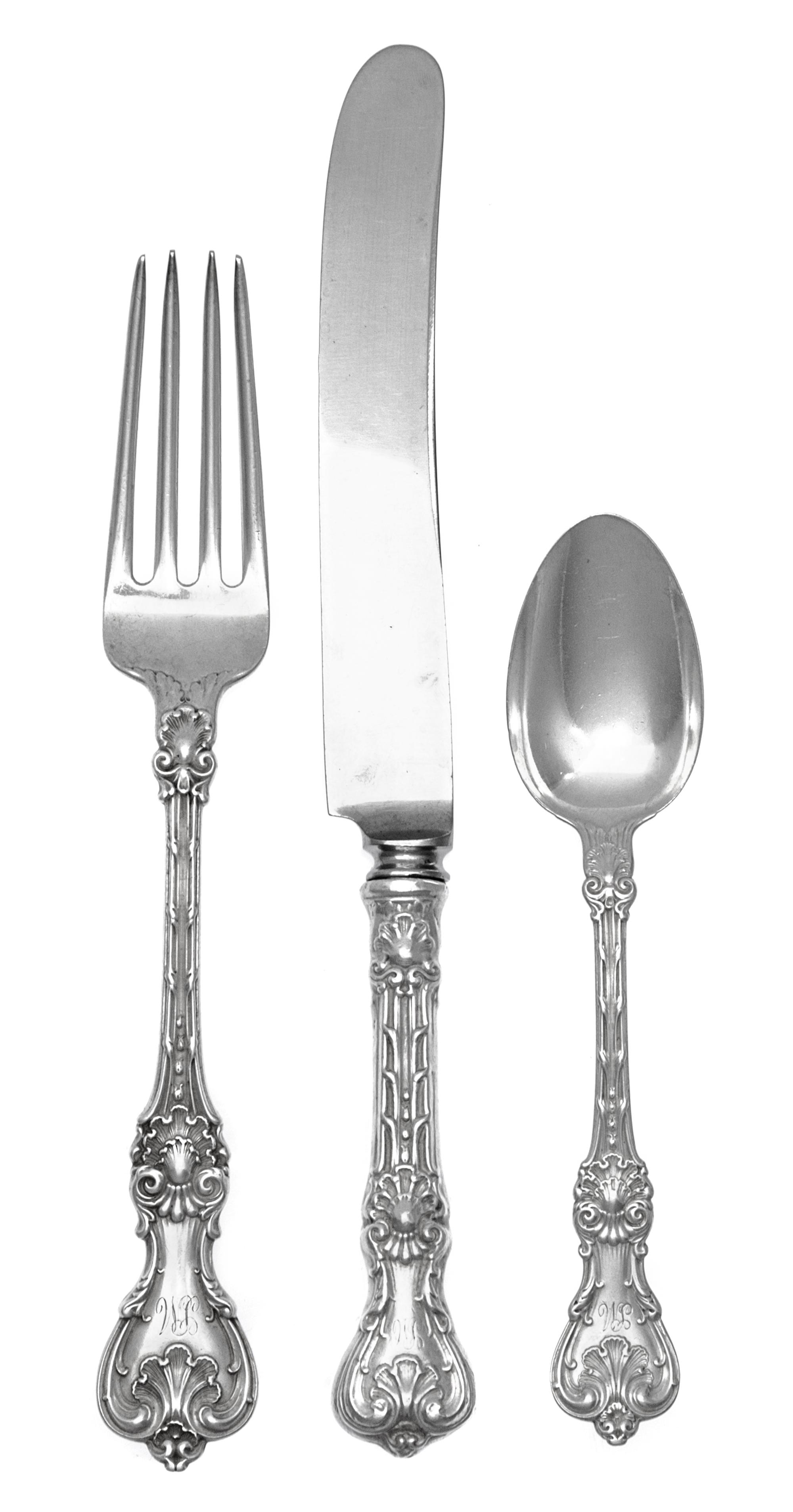 An American Silver Flatware Service, Whiting Mfg. Co., New York, NY, King Edward pattern, comprising: 12 dinner forks 12 luncheon forks