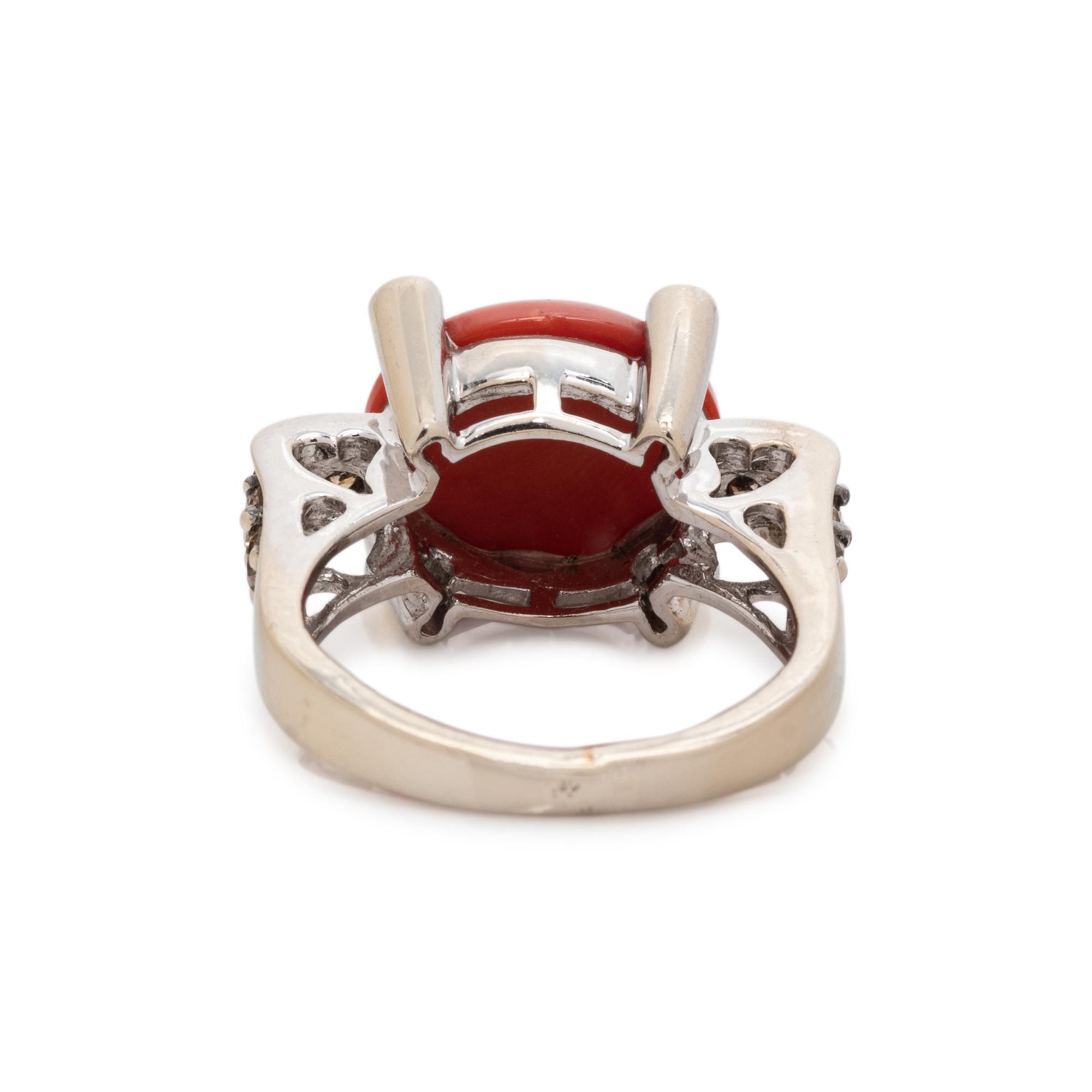 CORAL, DIAMOND AND COLORED DIAMOND RING