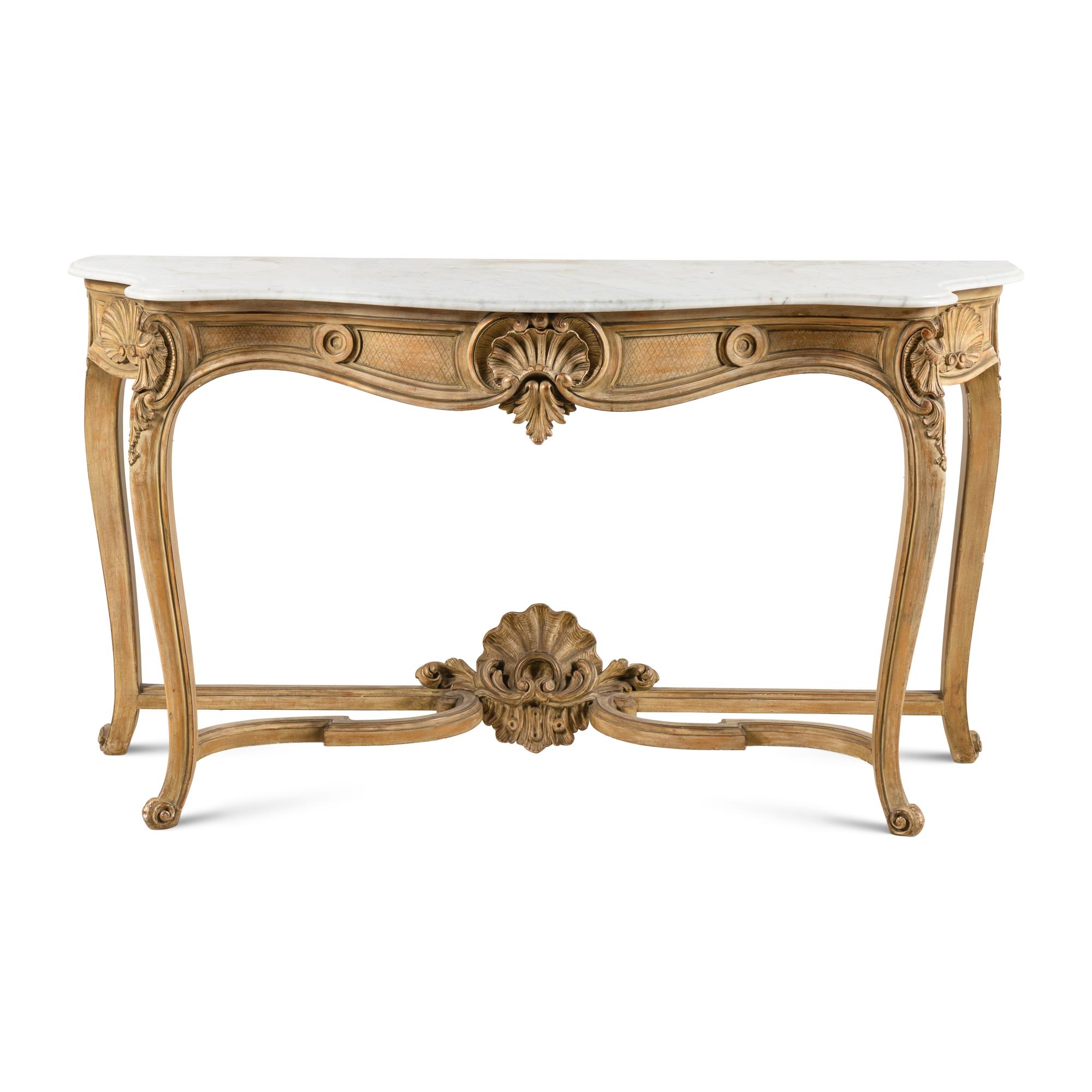 A Louis XV Style Painted Marble-Top Console Table