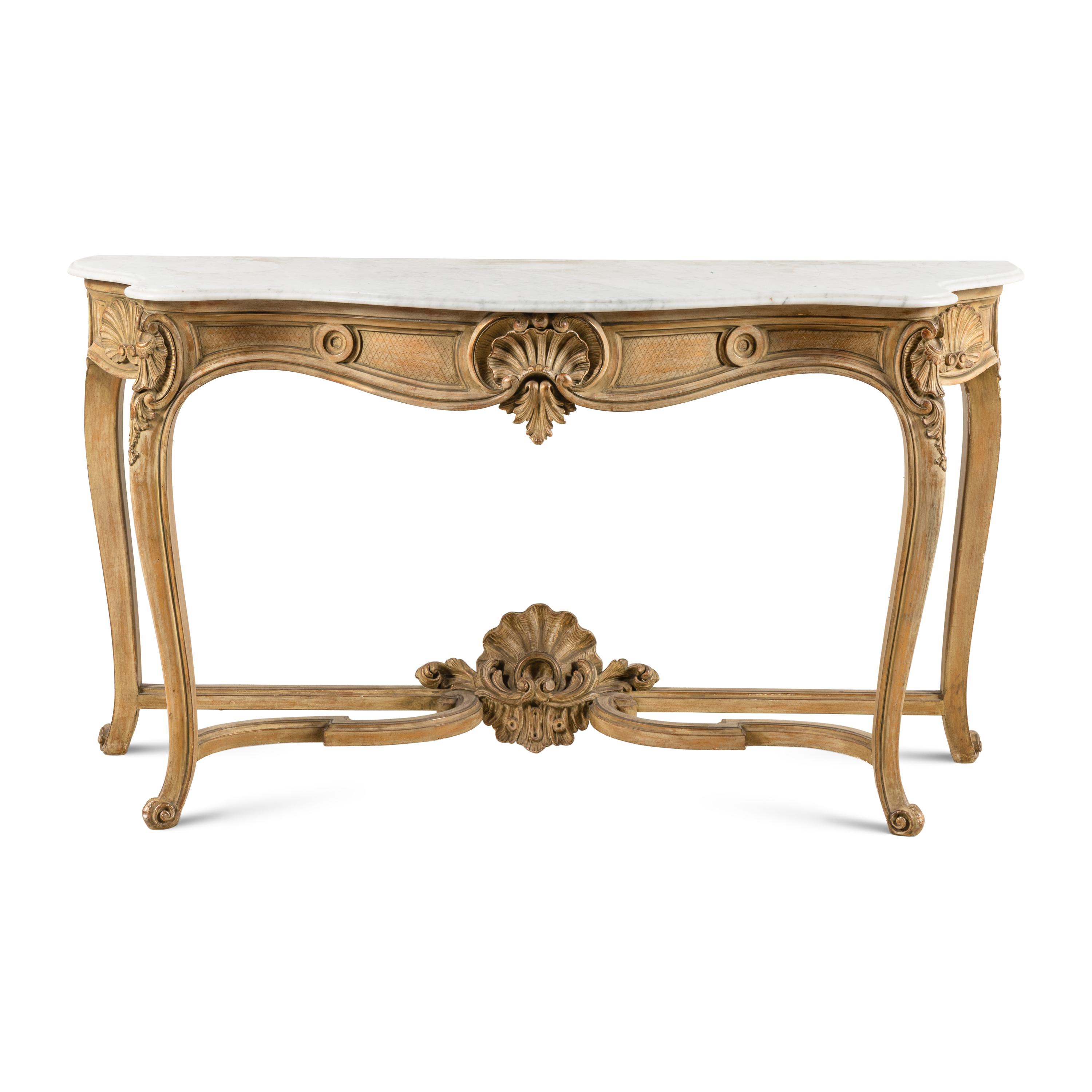 A Louis XV Style Painted Marble-Top Console Table