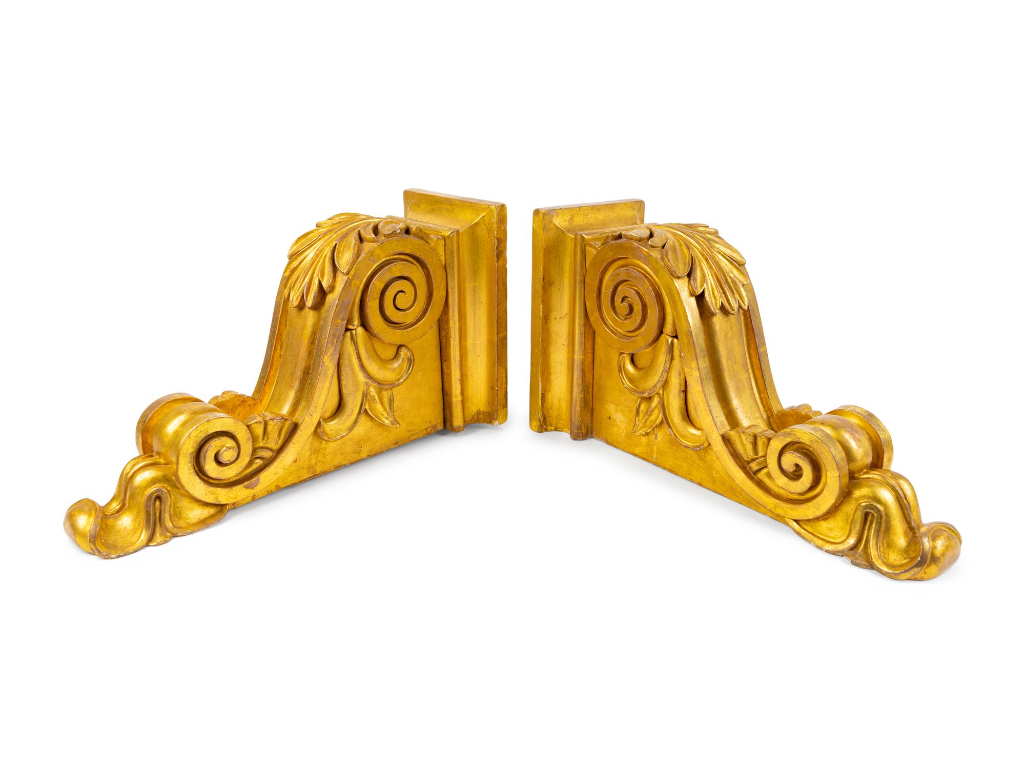 A Pair of English Neoclassical Style Carved Giltwood Brackets — 19TH CENTURY