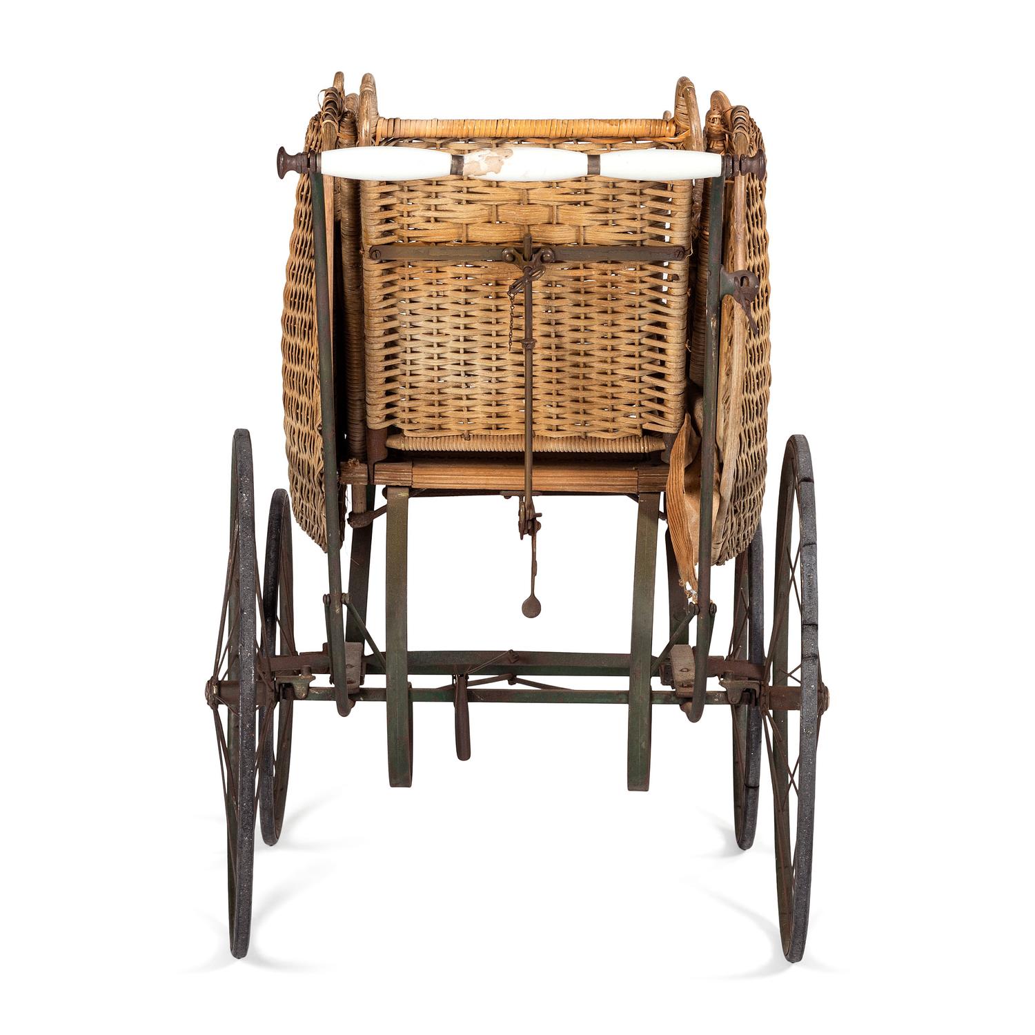 A Victorian Basket Weave Swan-Decorated Trolley