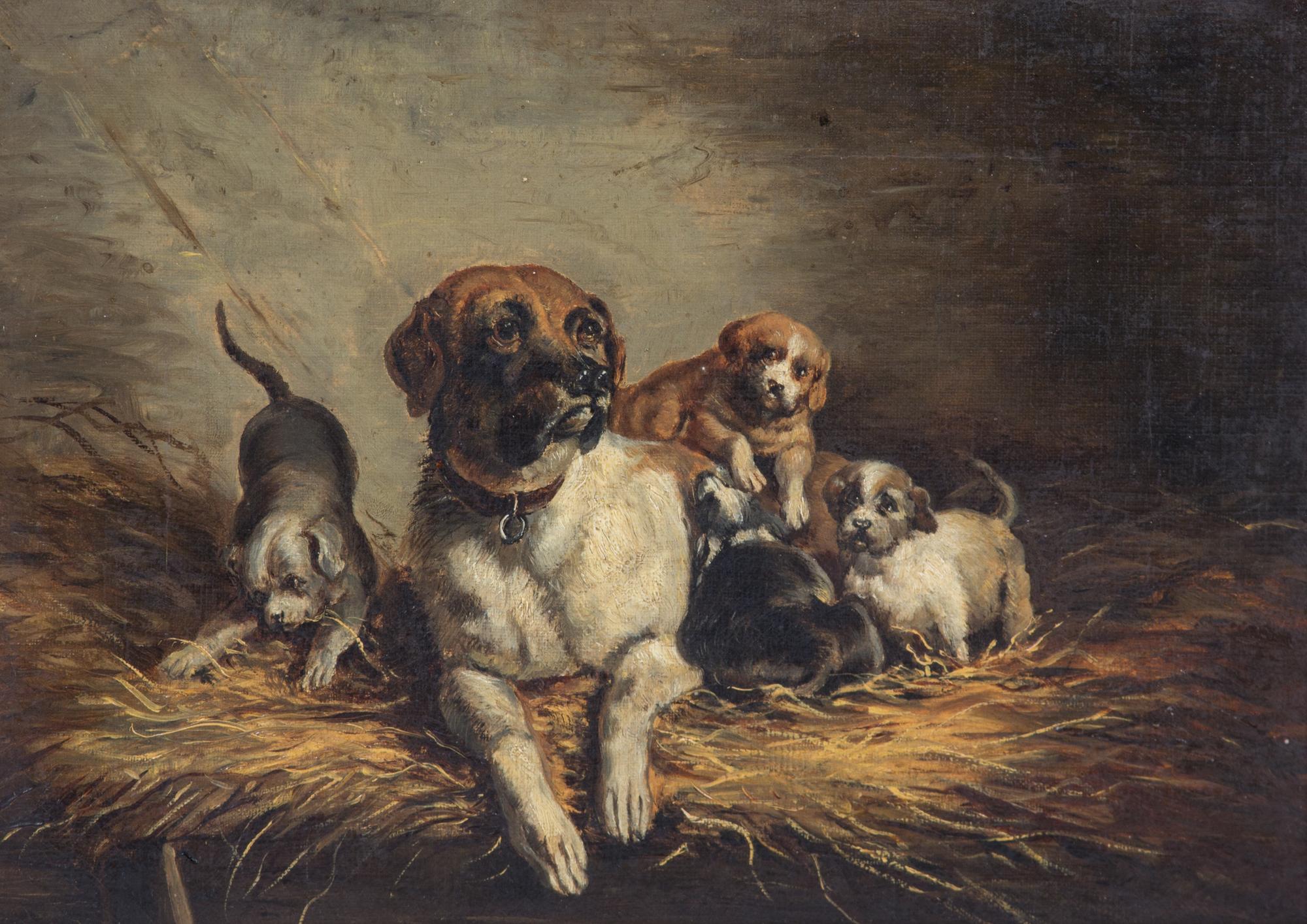 Artist Unknown, (British, 19th Century), A Dog with Her Litter of Pups