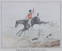 A Set of Four Fox Hunting Lithographs, , Doing the Down Leap, Doing It Furiously, The Down Leap Done, Doing the Thing well Giving Dribb