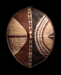 A Maasai Painted Hide Shield and Milk Gourd