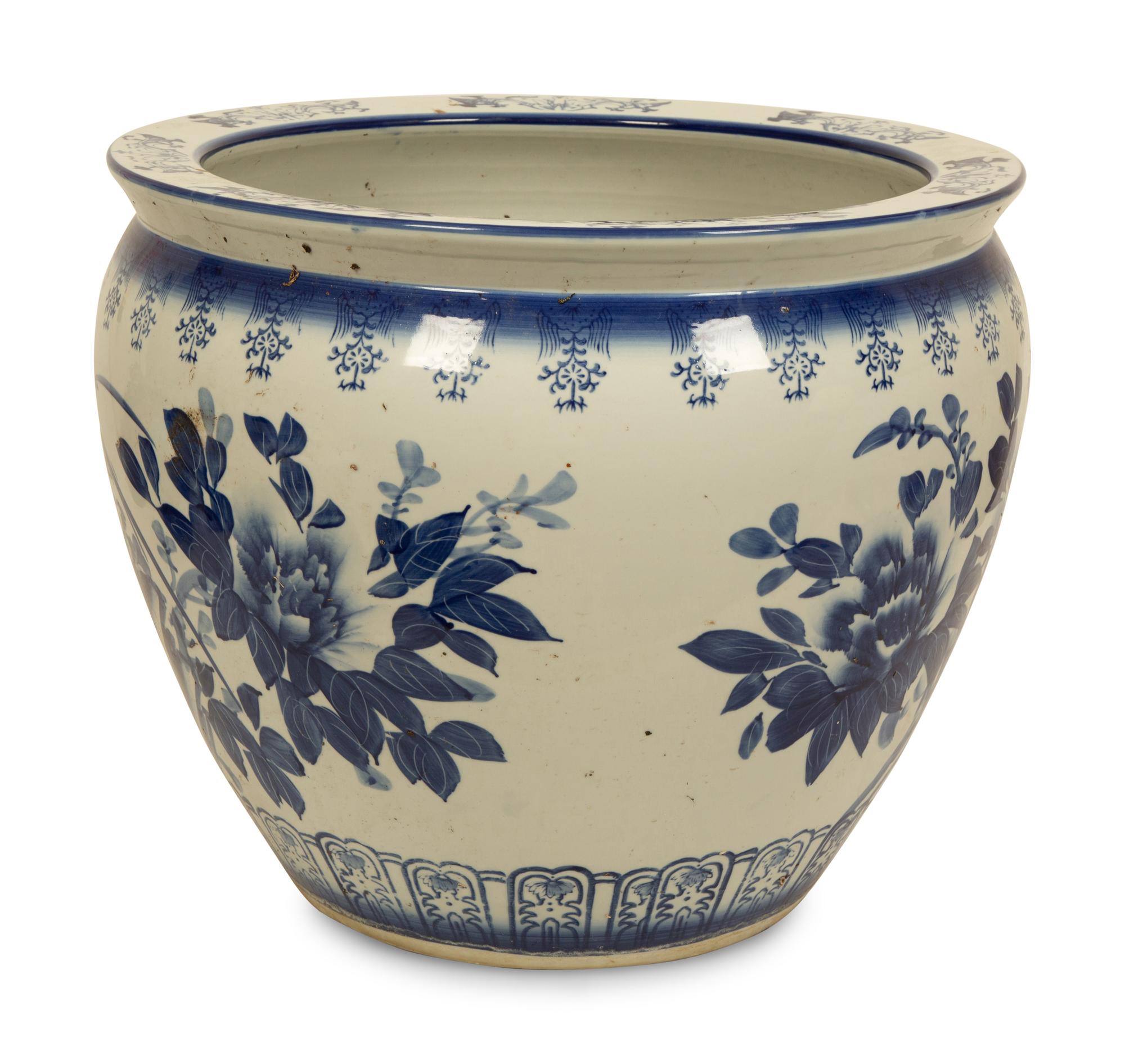 Three Chinese Blue and White Porcelain Fishbowl Jardinieres