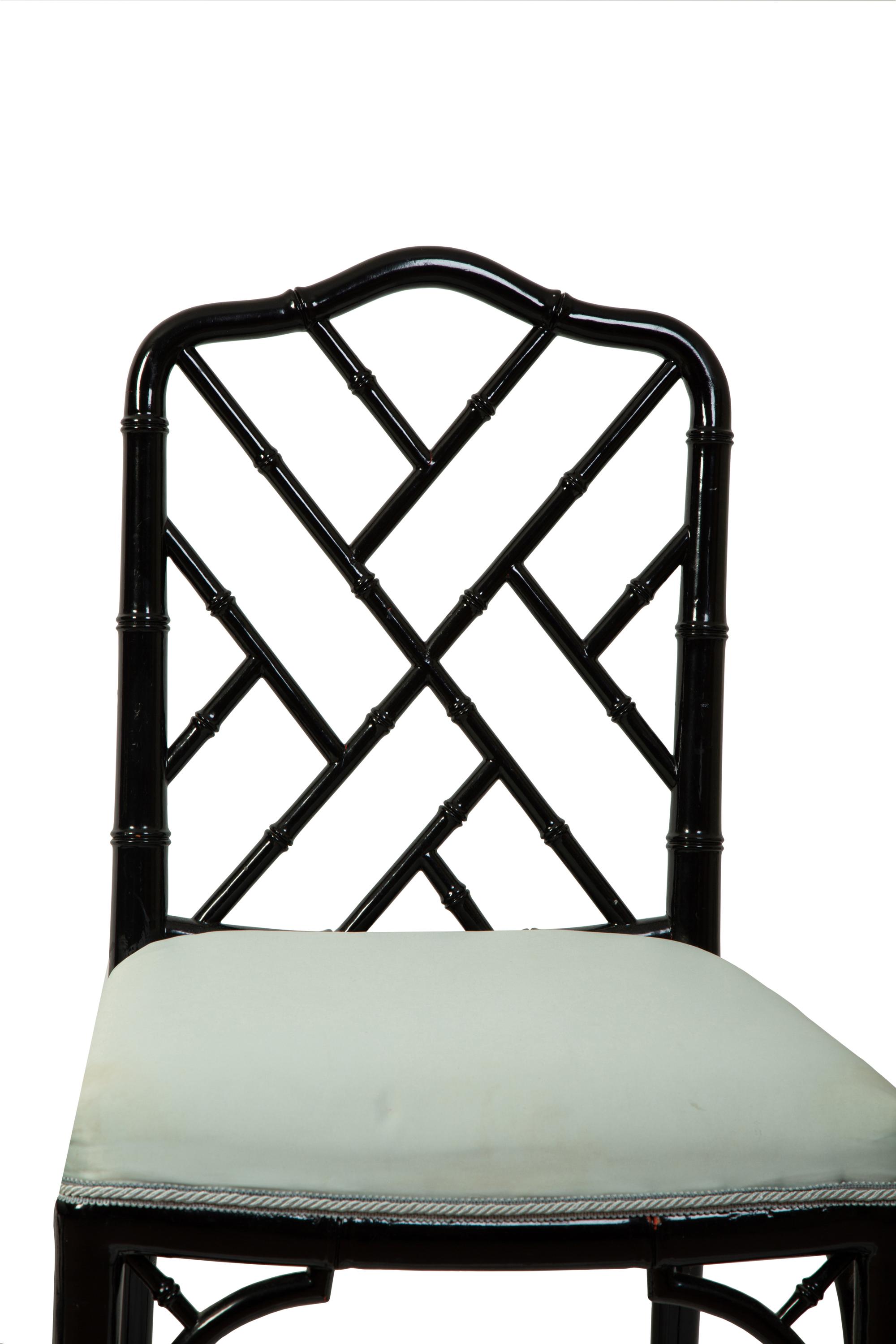 A Pair of Chinese Chippendale Style Black Lacquer Side Chairs — 20TH CENTURY