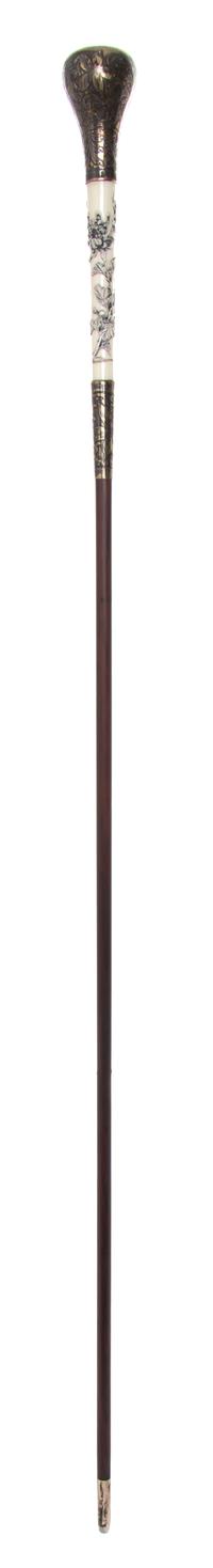 An American Silver and Japanese Ivory Handled Lady's Walking Stick, Length of handle 2 3/4 x length overall 35 1/2 inches.