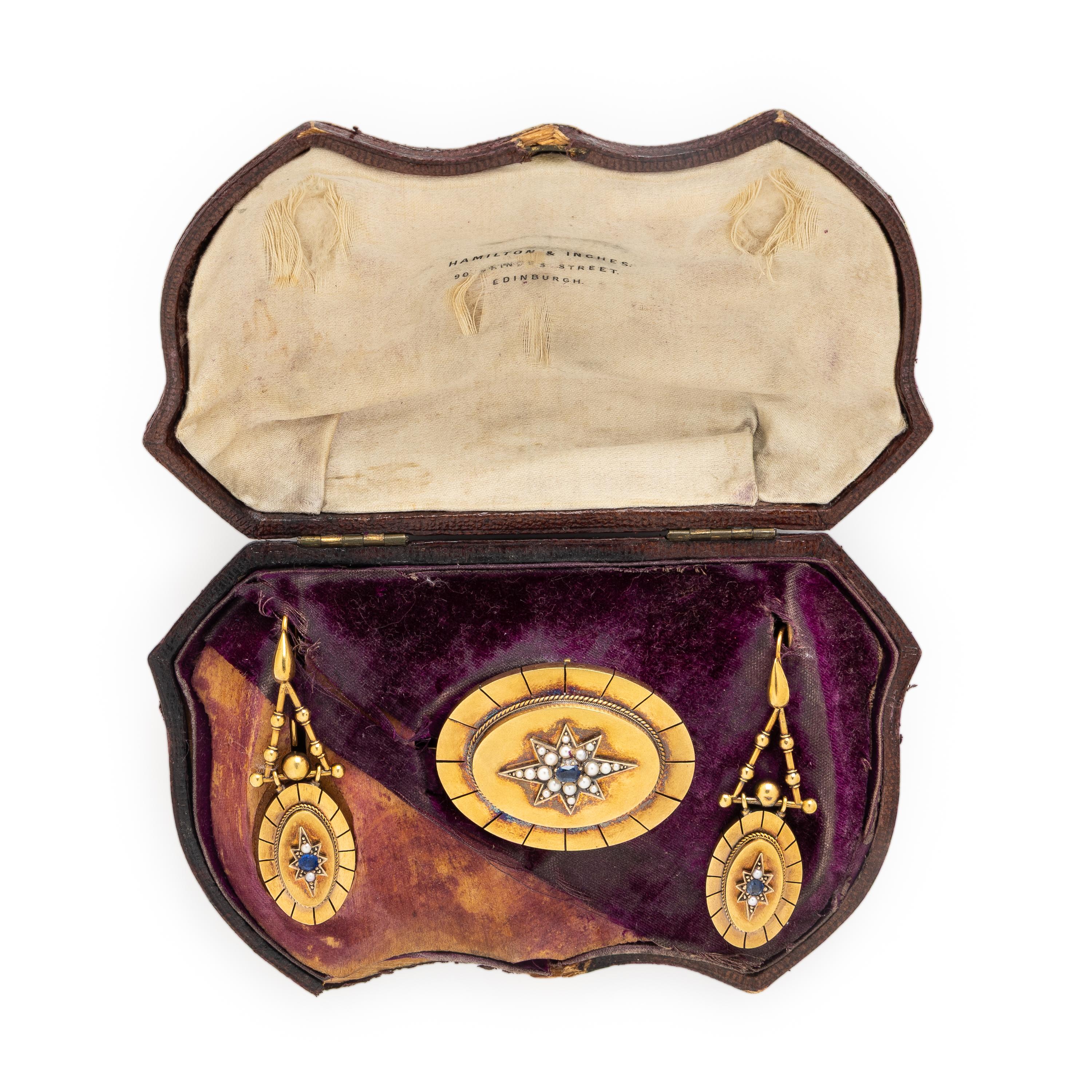 Victorian, Sapphire, Seed Pearl, and Yellow Gold Demi Parure