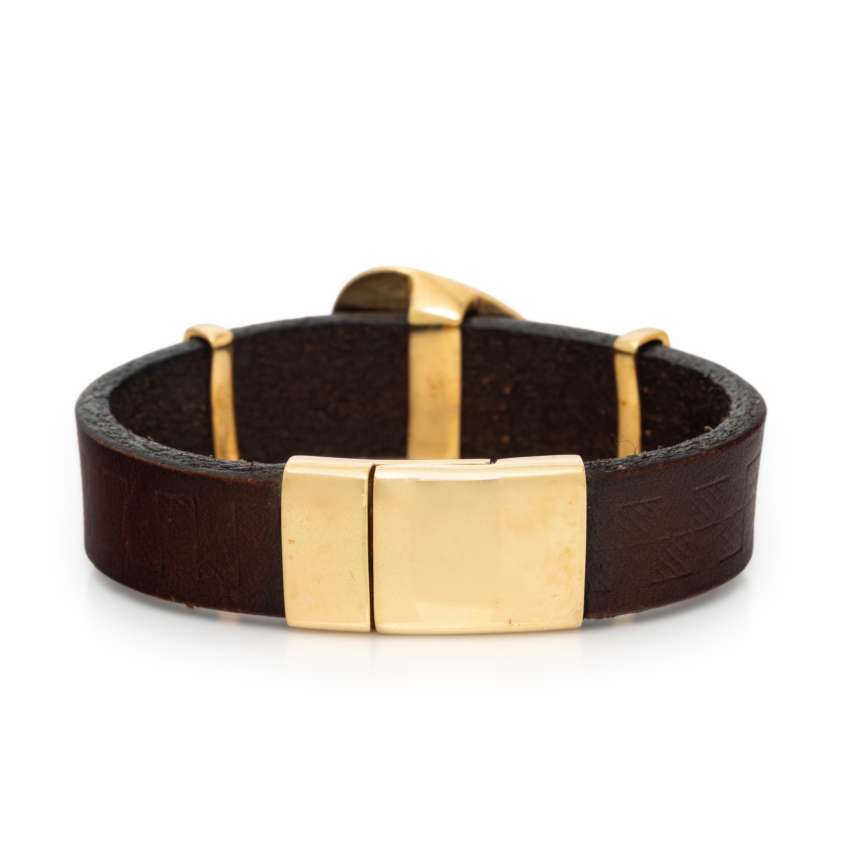 Hubert, Diamond, Yellow Gold, and Leather Bracelet