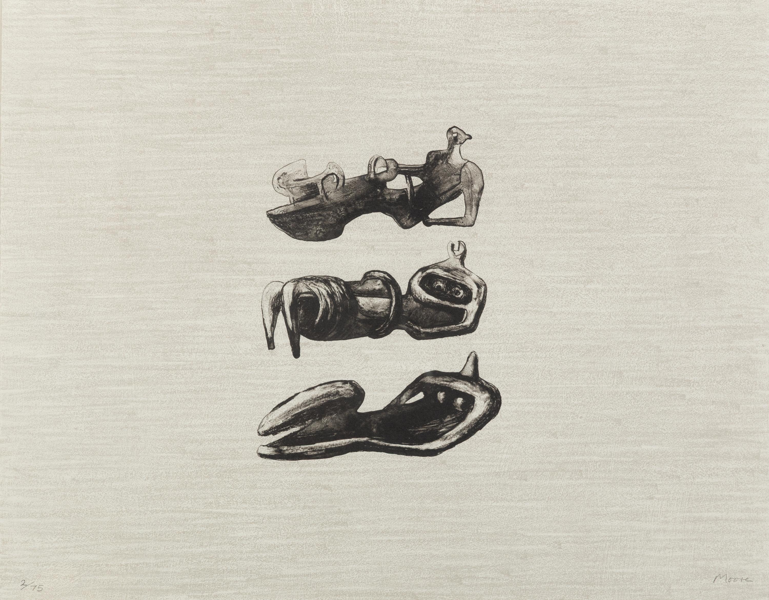 Henry Moore (British, 1898-1986) — Three Reclining Figures with Land Background, 1973-4