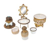 Seven Gilt Metal Mounted Opaline Glass Articles — 19TH CENTURY