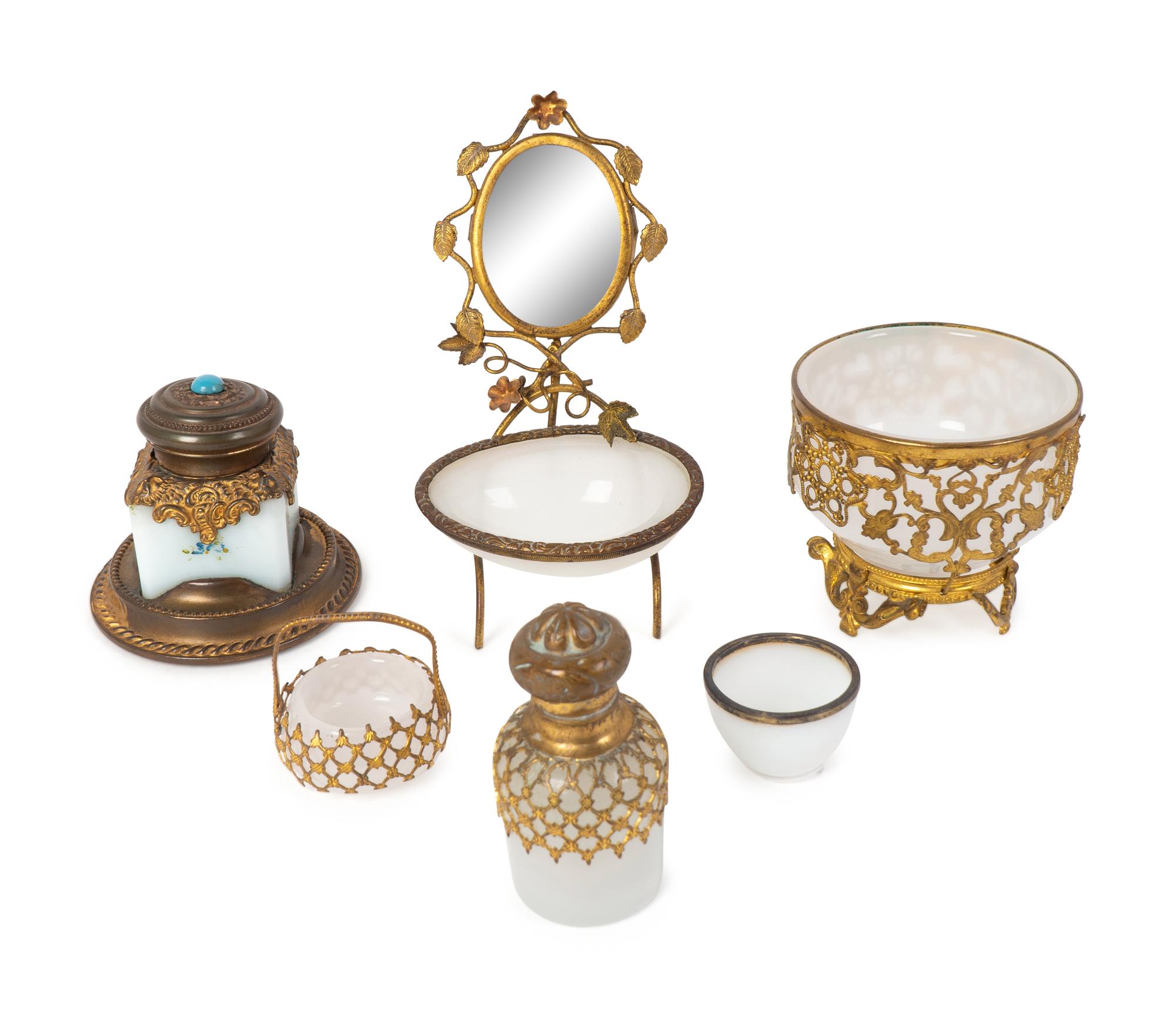 Seven Gilt Metal Mounted Opaline Glass Articles — 19TH CENTURY